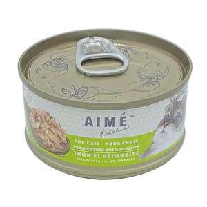 Aime Kitchen 貓罐頭 貓濕糧推薦：AIME Kitchen 貓罐頭 無穀物營養貓罐 啖啖肉補水系列 鮮吞拿魚配扇貝配方 85g (TS85)