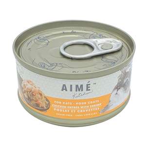 Aime Kitchen 貓罐頭 貓濕糧推薦：AIME Kitchen 貓罐頭 無穀物營養貓罐 啖啖肉補水系列 雞肉配蝦仁配方 85g (TP85)