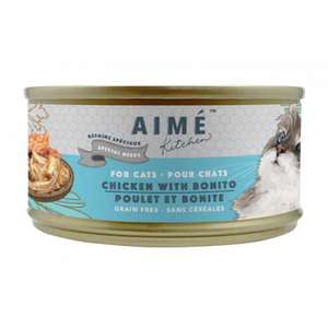 Aime Kitchen 貓罐頭 貓濕糧推薦：AIME Kitchen 貓罐頭 無穀物獨特營養貓罐 殿堂主食系列 汁煮滑雞配鰹魚柳配方 85g