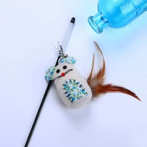 逗貓棒 貓玩具 質感麻花花米白老鼠帶鈴鐺逗貓棒