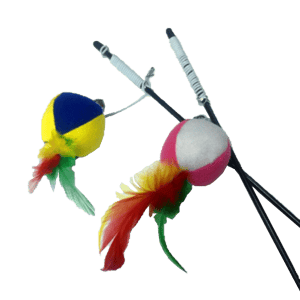 逗貓棒 貓玩具 兩色波波羽毛帶鈴鐺逗貓棒 (款式隨機)