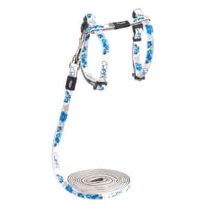 貓頸帶 貓頸圈 ROGZ GLOWCAT 胸帶連拖繩 藍花 (CLJ09-B)