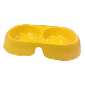 飲食用具 實惠型塑膠孖盤寵物糧食碗 (黃) (貓犬用)