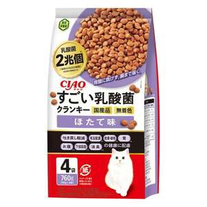 CIAO 貓糧 貓乾糧推薦：CIAO 貓糧 日本2兆個乳酸菌 扇貝味 190g 4袋入 (紫) (P-304)