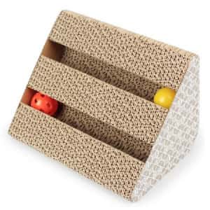 貓抓板 貓爬架 貓玩具 瓦楞紙貓抓板 三角形單面雙槽帶鈴鐺球