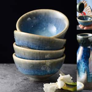 日式復古陶瓷酒杯酒瓶套裝 武士藍 一瓶四杯 (圖片4)