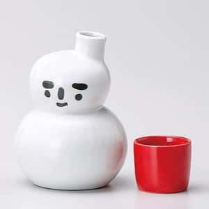 日本清酒壺 美濃燒 雪人清酒壺+杯套裝 (紅) (圖片3)