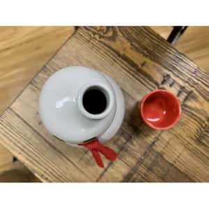 日本清酒壺 美濃燒 雪人清酒壺+杯套裝 (紅) (圖片4)