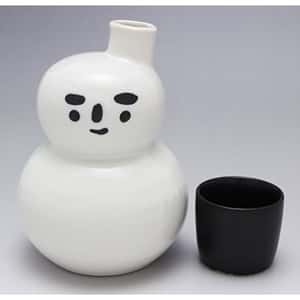 日本清酒壺 美濃燒 雪人清酒壺+杯套裝 (黑) (圖片3)