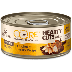 WELLNESS Core 貓罐頭 貓濕糧推薦：WELLNESS CORE 貓罐頭 無穀物 Hearty Cuts 室內貓配方 雞肉及火雞 5.5oz 156g (8006)