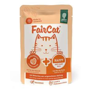 Green Petfood 貓罐頭 貓濕糧推薦：Green Petfood FairCat Happy 貓主食濕糧 毛球護理配方 亞麻籽油+洋車前子殼 85g (GW2153)