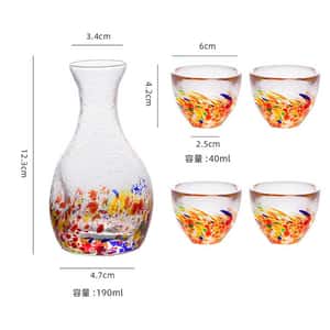 酒杯套裝品配件 日式清酒杯 彩點玻璃酒杯酒瓶套裝 一瓶四杯 彩色