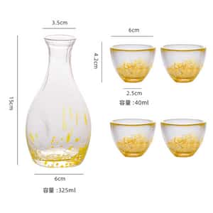 酒杯套裝品配件 日式清酒杯 彩點玻璃酒杯酒瓶套裝 一瓶四杯 黃色