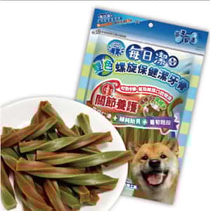 每日潔 狗零食 每日潔 雙色螺旋保健潔牙骨 袋裝 關節養護 培根牛+葉綠素 300g (7133) 