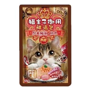 貓主子 貓零食 貓主子 御用無膠鮮湯包 離胺酸保健 鮮美鮪魚+鮭魚 55g (8826)  