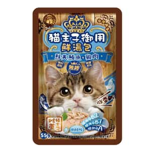 貓主子 貓零食 貓主子 御用無膠鮮湯包 葡萄糖胺保健 鮮美鰹魚+雞肉 55g (8888)  