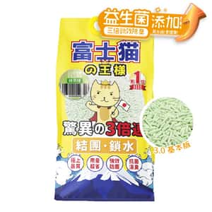 豆腐貓砂 富士貓之王樣 升級版 3.0粗粒 益生菌三倍勁效除臭系列 豆腐貓砂 綠茶味 17.5L - 原裝行貨