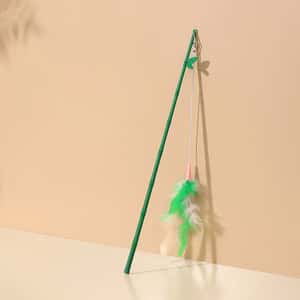 逗貓棒 貓玩具 HelloDOG 玩具嚴選 貓咪逗貓棒 綠色竹節羽毛 1支