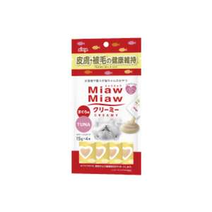 AIXIA 愛喜雅 貓零食 寵物零食推薦：AIXIA 愛喜雅 MiawMiaw 貓零食 肉泥餐包 皮膚被毛配方 鮪魚味 15g x 4條裝 (MMCM-12)