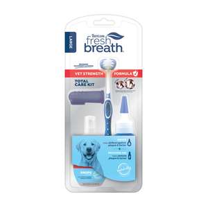 TropiClean 狗狗清潔美容用品推薦：Tropiclean fresh breath 醫學級專業護理系列 獸醫強效全方位護理套裝 (潔齒凝露、濃縮點滴、牙刷、指套) (大犬專用) (PR3958)