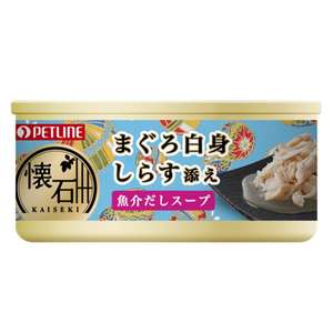 貓罐頭 貓濕糧推薦：日本Petline 貓罐頭 懷石系列 吞拿魚+白飯魚湯罐 60g (KC6)