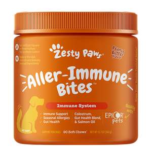 Zesty Paws 狗狗保健用品推薦：Zesty Paws 抗敏免疫咀嚼軟粒 花生醬味 ALLER-IMMUNE BITESPEANUT BUTTER 90CT JAR (003265)