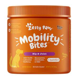 Zesty Paws 狗狗保健用品推薦：Zesty Paws 關節護理咀嚼軟粒 煙肉味 MOBILITY BITES BACON 9OCT JAR (003270)