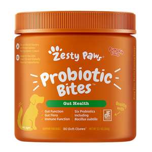Zesty Paws 狗狗保健用品推薦：Zesty Paws 益生菌咀嚼軟粒 南瓜味 PROBIOTIC BITES PUMPKIN 90CT JAR (003271)