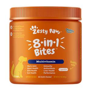 Zesty Paws 狗狗保健用品推薦：Zesty Paws 8合一多功能咀嚼軟粒 雞肉味 8-IN-1 MULTIVITAMIN BITES CHICKEN 90CT JAR (003272)