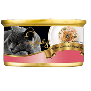 My Baby 貓罐頭 貓濕糧推薦：My baby 貓罐頭 雞肉及三文魚及蔬菜 Chicken with Salmon with Vegetables 85g (桃紅) (90401406B)