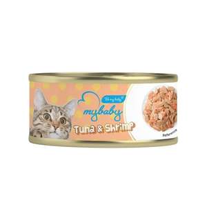 My Baby 貓罐頭 貓濕糧推薦：My baby 貓罐頭 吞拿魚及蝦 Tuna With Shrimp 85g (橙) (90401384B)
