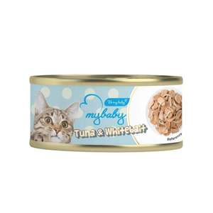 My Baby 貓罐頭 貓濕糧推薦：My baby 貓罐頭 吞拿魚及白飯魚 Tuna With Whitebait 85g (藍) (90401380B)