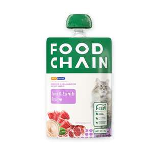 貓罐頭 貓濕糧推薦：FOOD CHAIN 全營養貓用生骨肉主食醬包 吞拿魚+羊肉 80g (FC10042)