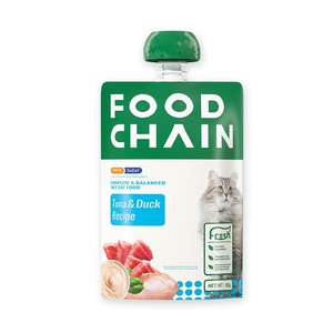 貓罐頭 貓濕糧推薦：FOOD CHAIN 全營養貓用生骨肉主食醬包 吞拿魚+鴨肉 80g (FC10066)