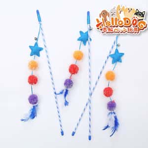 HelloDOG 貓玩具推薦：HelloDOG 玩具嚴選 金蔥球星星逗貓棒 1件