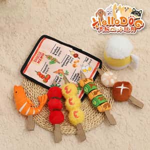 HelloDOG 狗玩具 HelloDOG 玩具嚴選 日本串燒咇咇發聲狗1件 (隨機款)