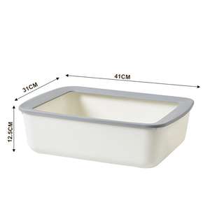寵物用品-沒有品牌 貓咪日常用品推薦：嚴選防外濺中號半封閉貓砂盆 白灰色