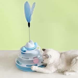 逗貓棒 貓玩具 四層軌道遊樂盤帶逗貓棒太空塔轉盤互動貓玩具