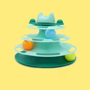四層軌道遊樂盤帶逗貓棒太空塔轉盤互動貓玩具 (圖片4)