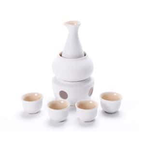 酒杯套裝品配件 日式清酒杯 酒杯酒瓶套裝 燭台陶瓷溫酒套裝 (粗陶白)