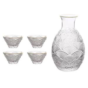 酒杯套裝品配件 日式清酒杯 祥雲圖案 玻璃酒杯酒瓶套裝 一瓶四杯