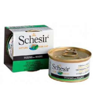 貓罐頭 貓濕糧推薦：Schesir 啫喱貓罐頭 吞拿魚及海藻飯 85g (綠)