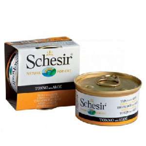 貓罐頭 貓濕糧推薦：Schesir 啫喱貓罐頭 吞拿魚及蘆薈飯 85g (黃)