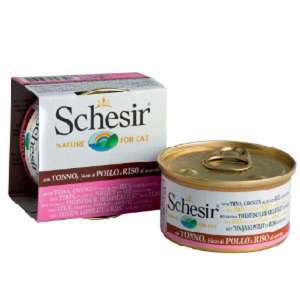 貓罐頭 貓濕糧推薦：Schesir 水煮貓罐頭 吞拿魚及雞肉飯 85g