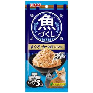 CIAO 貓罐頭 貓濕糧推薦：CIAO 袋裝貓濕糧 日本 INABA 魚盛 吞拿魚+鰹魚+白飯魚 60g×3袋 (TCR-172)
