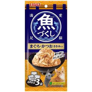 CIAO 貓罐頭 貓濕糧推薦：CIAO 袋裝貓濕糧 日本 INABA 魚盛 吞拿魚+鰹魚+雞肉 60g×3袋 (TCR-173)