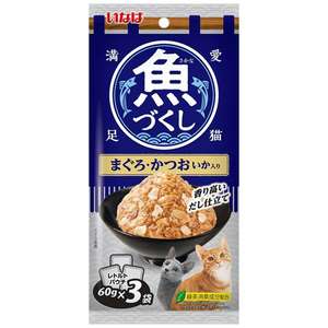 CIAO 貓罐頭 貓濕糧推薦：CIAO 袋裝貓濕糧 日本 INABA 魚盛 吞拿魚+鰹魚+魷魚 60g×3袋 (TCR-175)