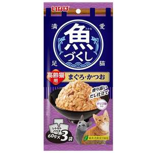 CIAO 貓罐頭 貓濕糧推薦：CIAO 袋裝貓濕糧 日本 INABA 魚盛 高齡貓 吞拿魚+鰹魚 60g×3袋 (TCR-177)