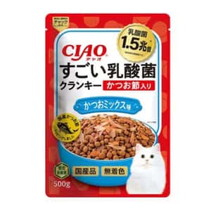 CIAO 貓糧 CIAO 貓糧 1.5兆億個 乳酸菌夾心乾糧 鰹魚節 鰹魚+吞拿魚味 500g (P-256)