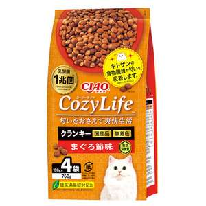 CIAO 貓糧 貓乾糧推薦：CIAO 爽快生活乳酸菌+甲殼素貓糧 吞拿魚乾味 190g×4 (P-331)